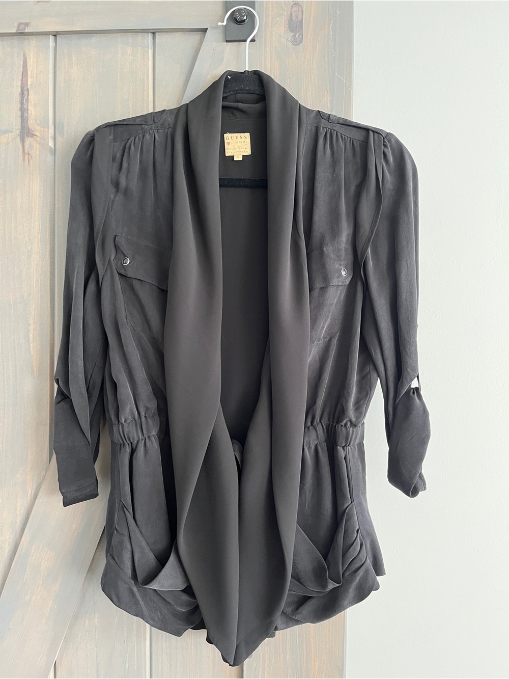 Guess Black Draped Open-Front Blazer